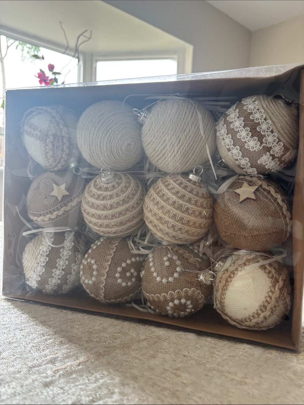 Natural Burlap Christmas Ornament 12-Pack